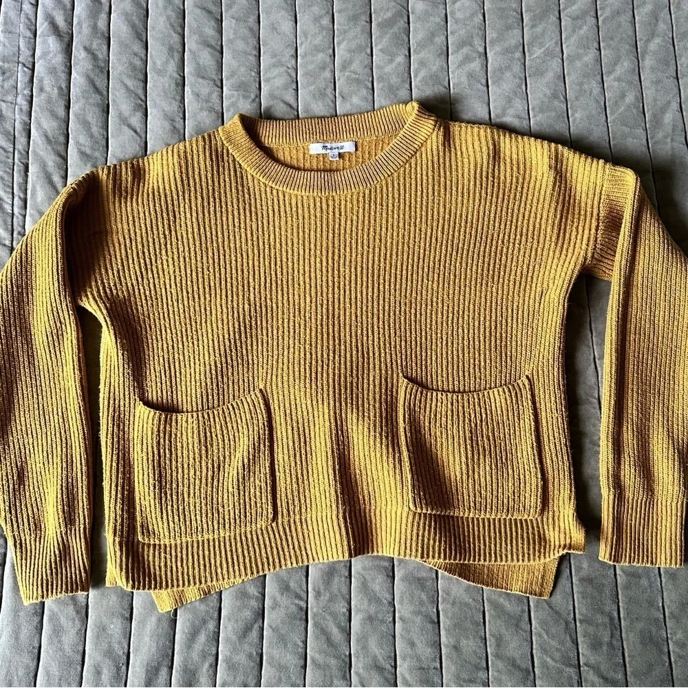 Madewell Patch Pocket mustard yellow Pullover Knitted Sweater Small